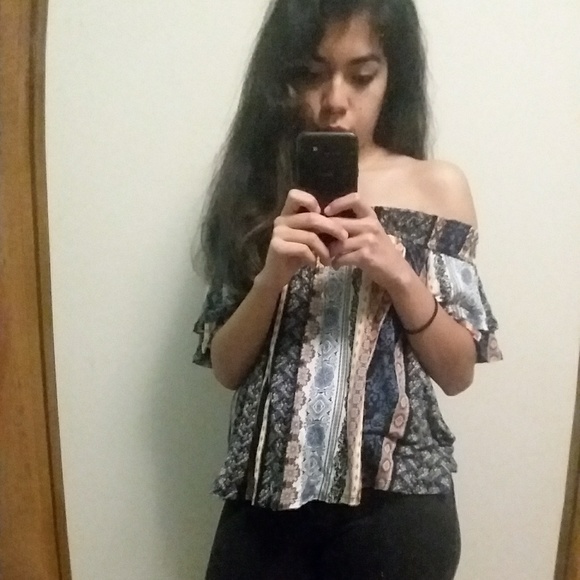 Off the shoulder, multi patterned top - Picture 2 of 5