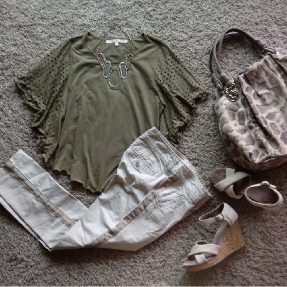 PIMA DOLL Army Camo-Green Flutter Sleeve Tee S