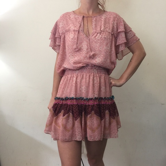 MISA Dresses & Skirts - Misa Pink Bohemian Pleated Flouncy Dress