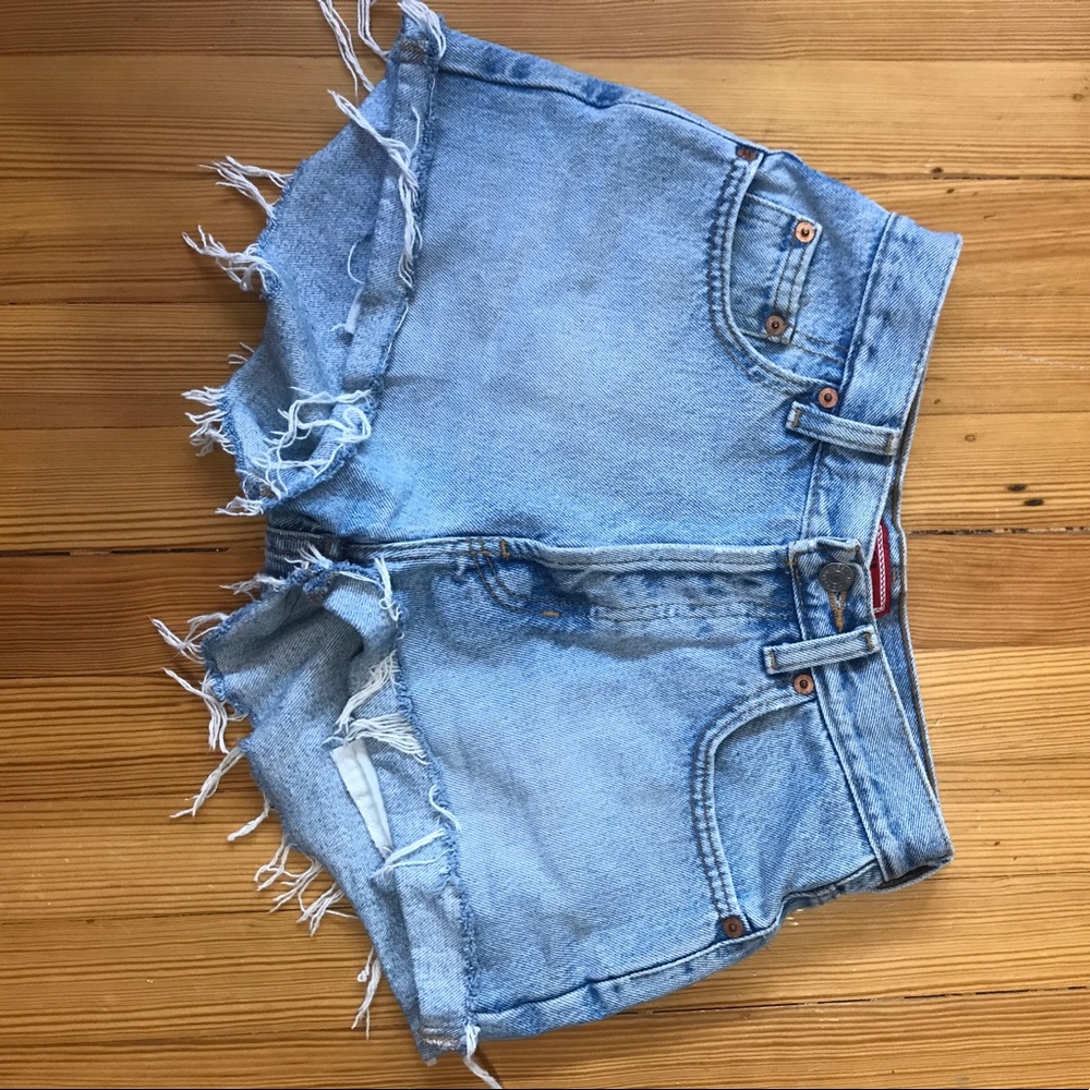 Distressed denim shorts