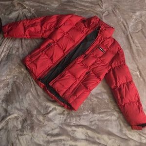 Red bomber Ralph Lauren jacket.