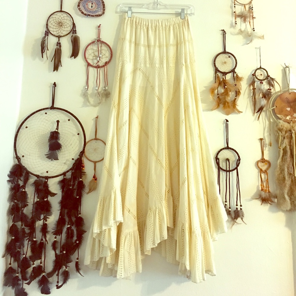 Free People xs cream eyelet gypsy maxi  skirt