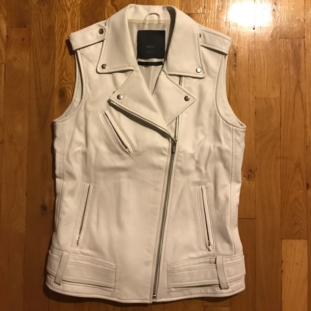Veda White Leather Vest