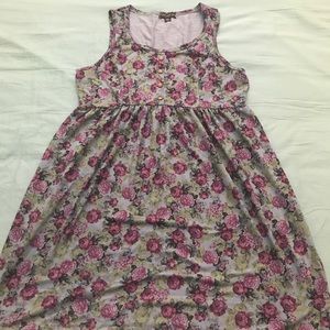 Blue denim dress w/ purple flowers