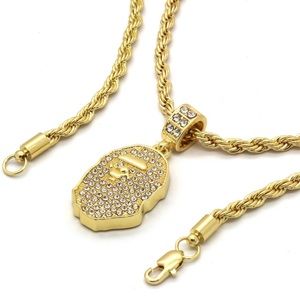 14K Gold Plated Bape Ape Pendant w/ 24” Rope Chain
