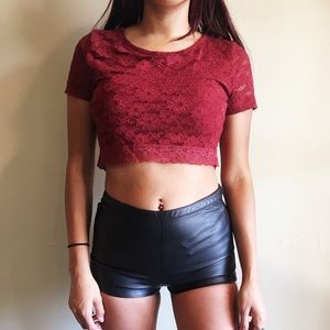 Maroon Lace Crop Top