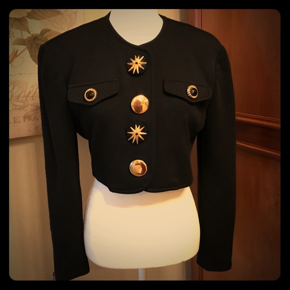 Vintage Gemma Kahng New York Celestial Buttoned Black Wool Bolero Cropped Jacket - Picture 1 of 5