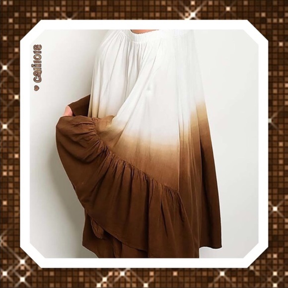 BESTSELLER•1X-2X•Boho Bell Sleeved Mocha Ombre' Top•NWT - Picture 3 of 5