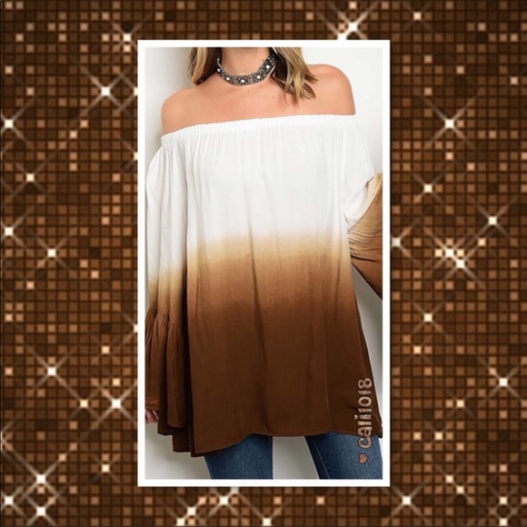 BESTSELLER•1X-2X•Boho Bell Sleeved Mocha Ombre' Top•NWT - Picture 4 of 5