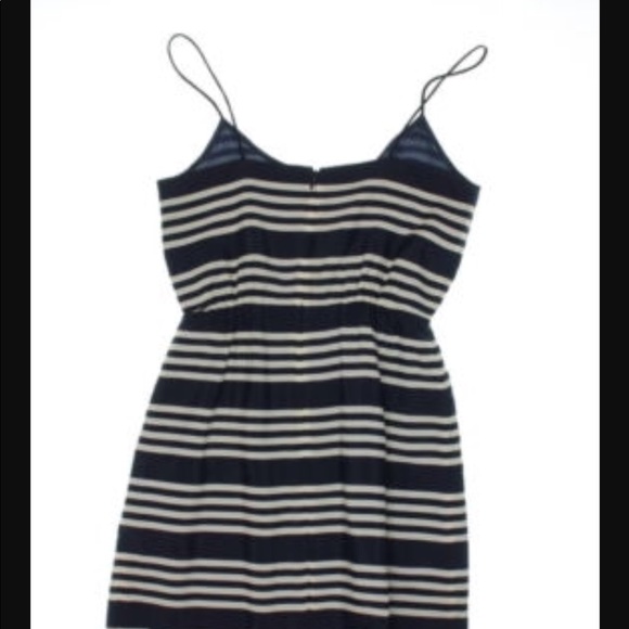 J. Crew Blouson Navy Cream Striped Dress - Picture 3 of 8