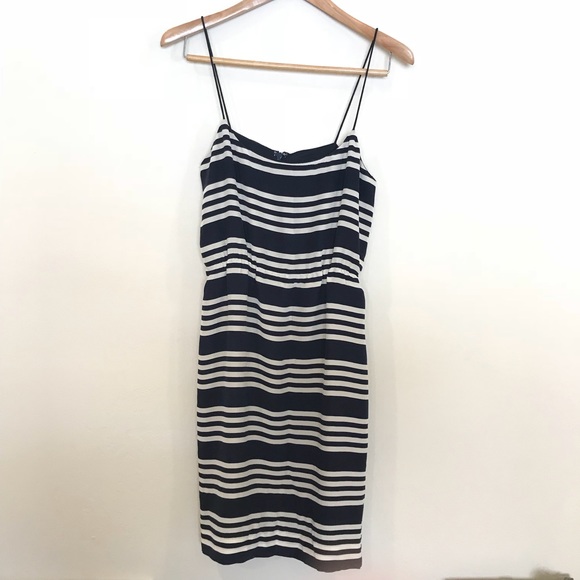 J. Crew Blouson Navy Cream Striped Dress - Picture 4 of 8