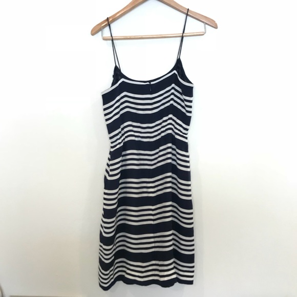 J. Crew Blouson Navy Cream Striped Dress - Picture 5 of 8