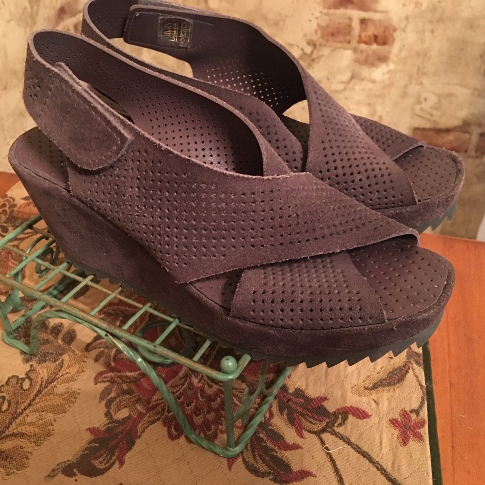 Pedro Garcia Brown Suede Slingback Wedge