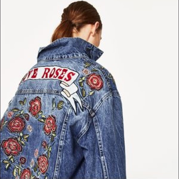 embroidered denim jacket zara
