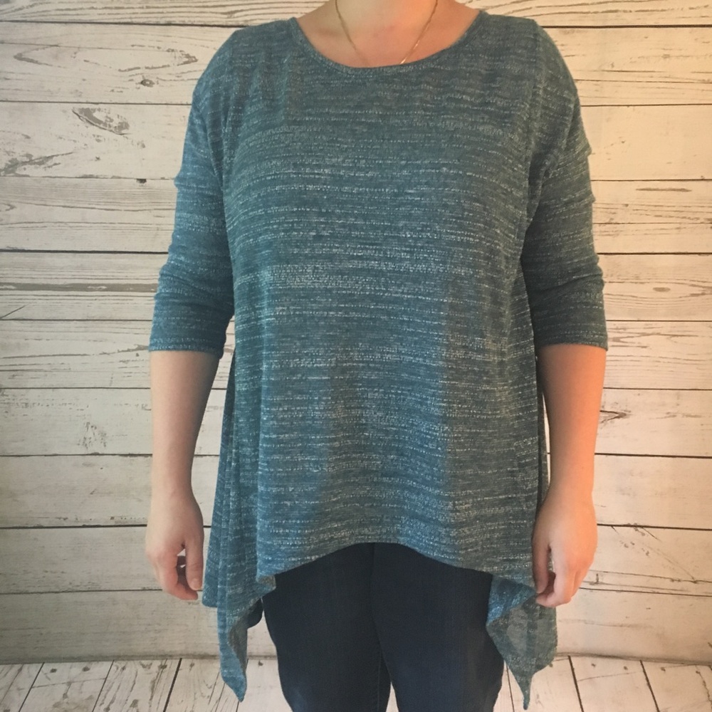 3/4 Sleeve Teal Blue Lace Asymmetrical High-Low