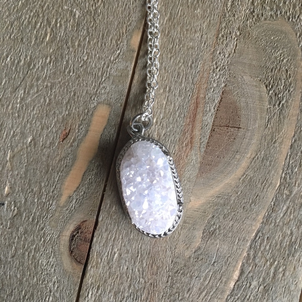 Genuine Druzy Stone .925 Sterling Silver Necklace - Picture 3 of 4