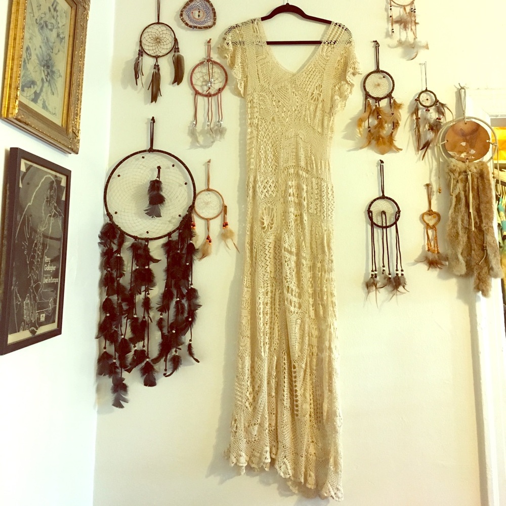 Stunning Vtg 20s crochet gown 70s Jane Birkin lace