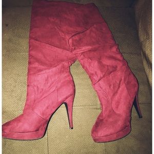 Deep red knee length boots