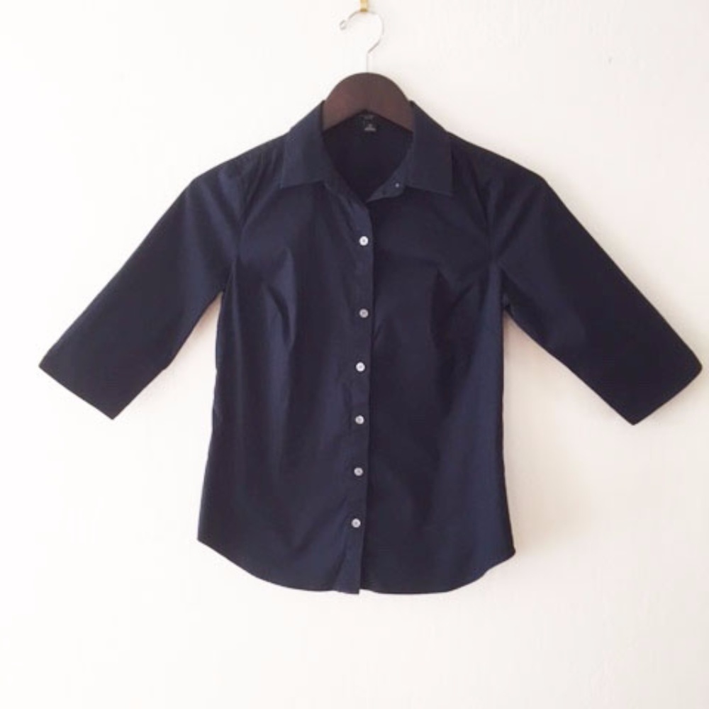 Ann Taylor 3/4" slit sleeve blouse-Navy
