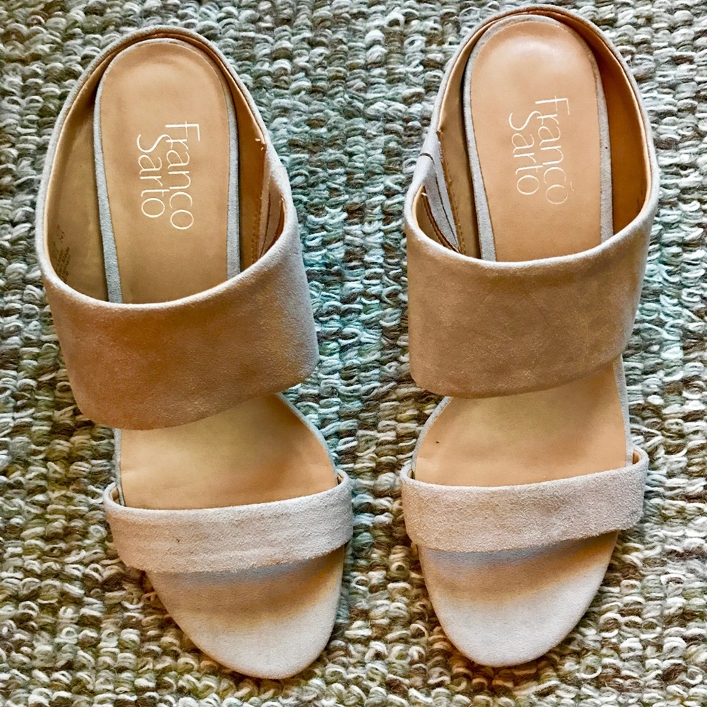 Franco Sarto Slip On Suede Wedges- Beige Sz 8