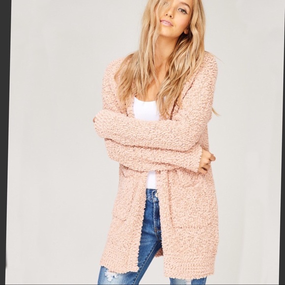 Chunky Knit Open Cardigan in Blush - Picture 3 of 6
