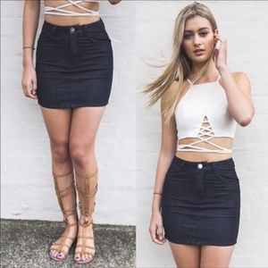 NWT white fox boutique black denim skirt