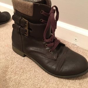Brown combat boots