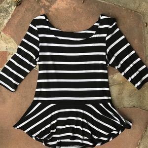 Bobeau Peplum black and white top