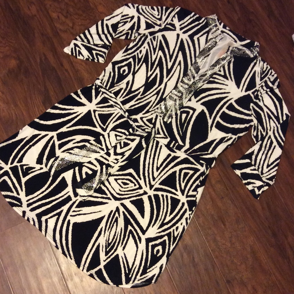 Print Dress with Rhinestone Embellishment