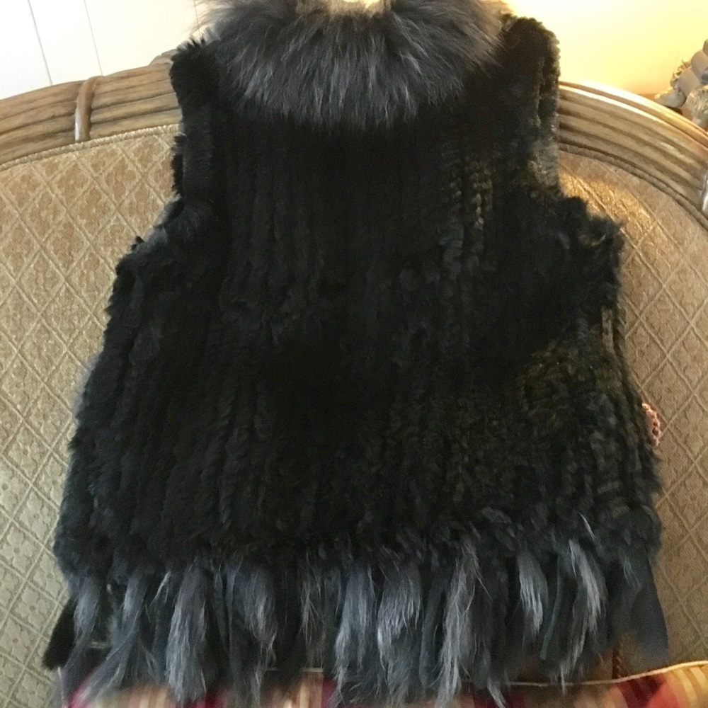 Stunning Black Fox Fur Vest, Fringed