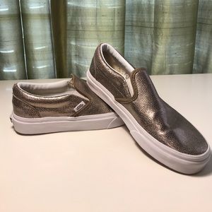 Gold leather Slip On Vans