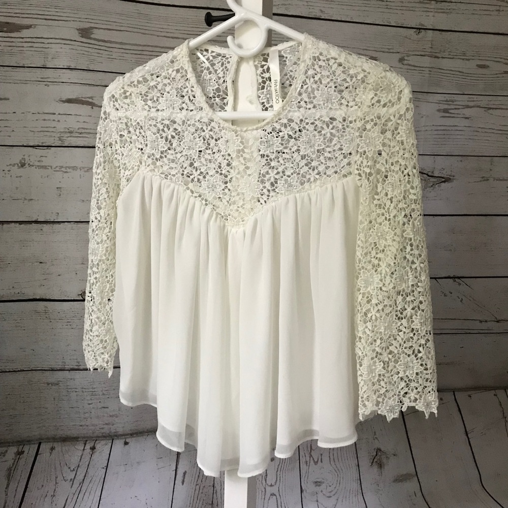 White Lace Detailed Chiffon Top