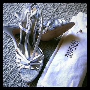 Badgley Mischka silver satin slingbacks size 8.5