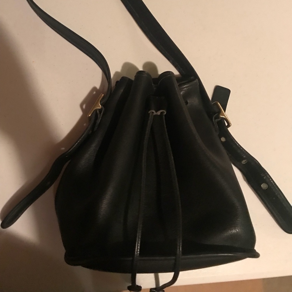 Black bucket coach leather handbag
