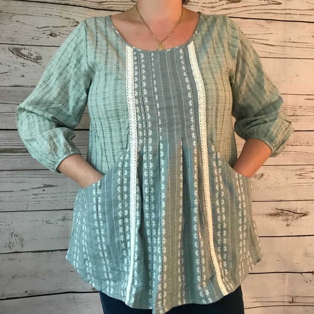 Seafoam Green Free Spirit Blouse 3/4 Sleeve
