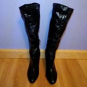 Black faux alligator skin high heels