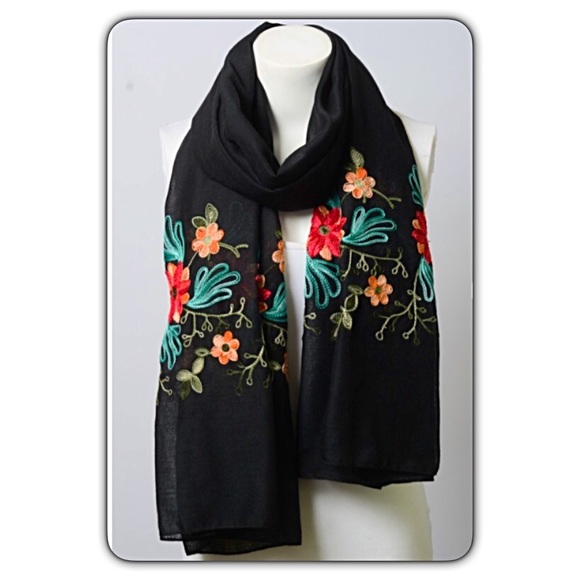 Boho Floral Embroidered Lightweight Scarf - Picture 3 of 4