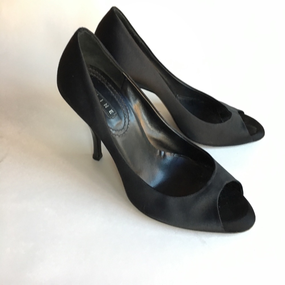 CELINE Black Satin peep toe stiletto Heels 38.5