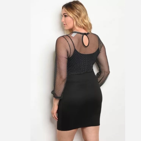  Plus Corset Black Bodycon Fishnet Mesh Dress - Picture 2 of 2