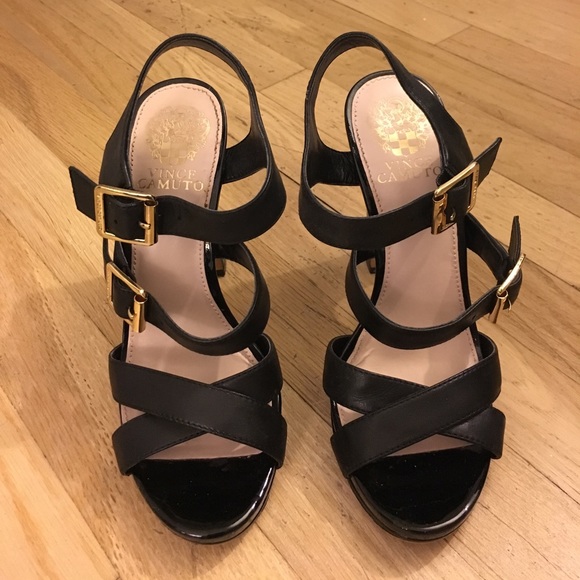 [Vince Camuto] Black Strappy Chunky Heel Sandal - Picture 2 of 6