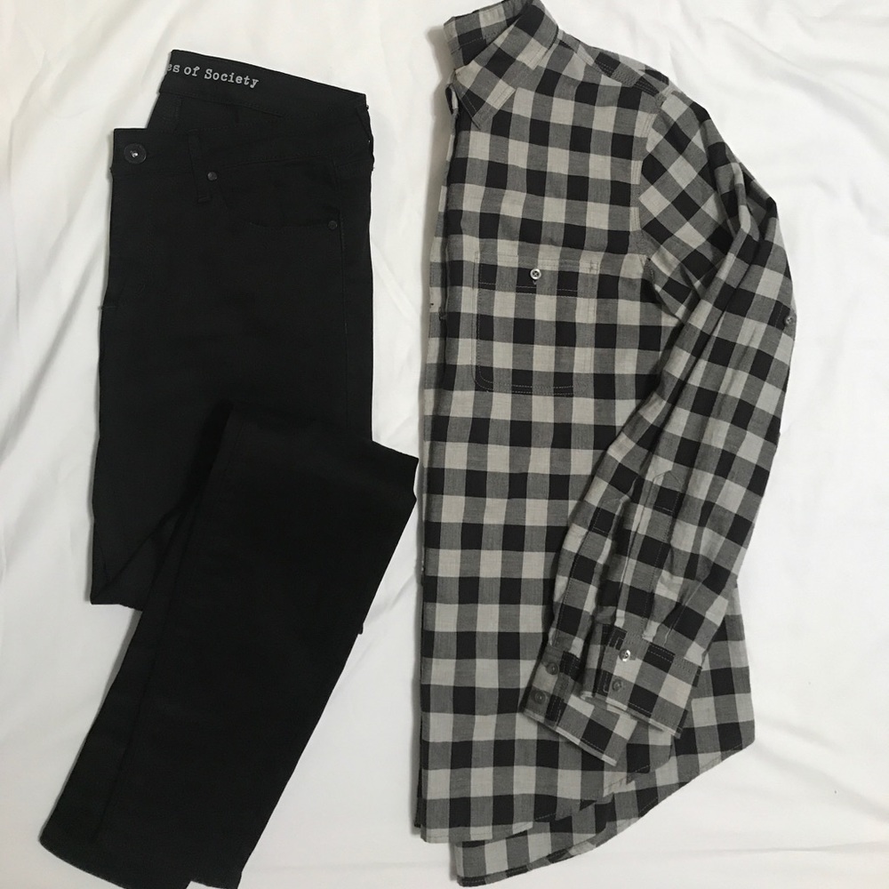 Madewell plaid black/gray button up.