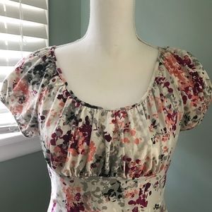 LOFT Water Color Floral Ruched Chest Tee