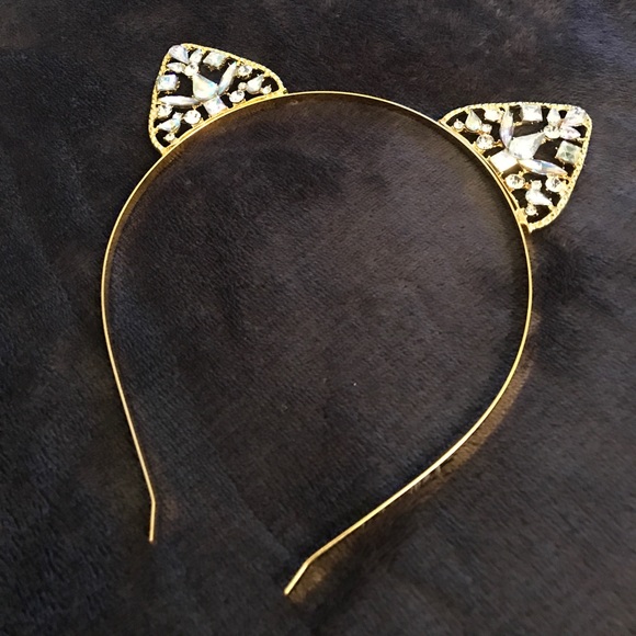 Gold Jeweled Cat Ears Headband NWOT - Picture 1 of 2