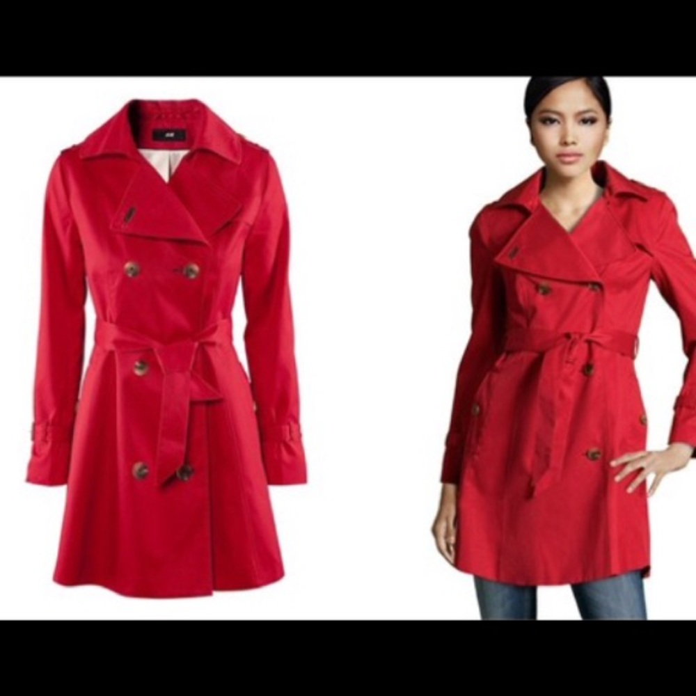 H&M Red Flare Trench Coat Size 4
