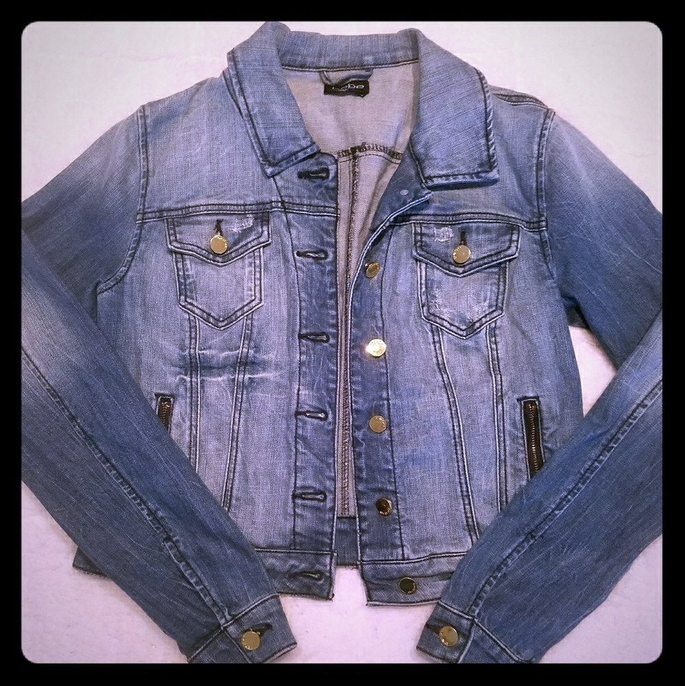 Rugged distressed bebe jean jacket