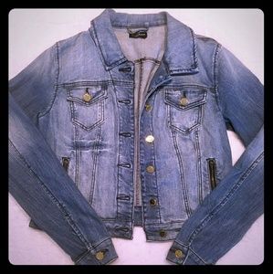 Rugged distressed bebe jean jacket