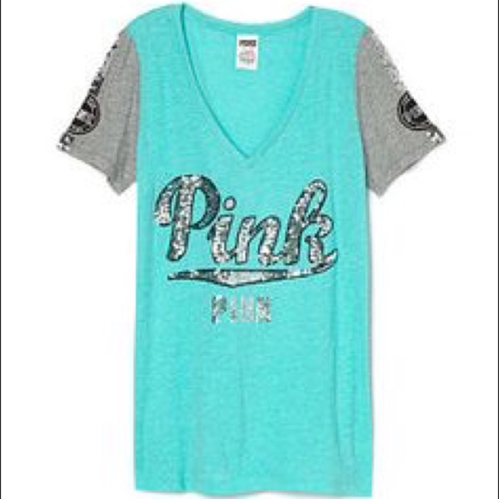 Victoria's Secret love pink tee aqua sequin bling