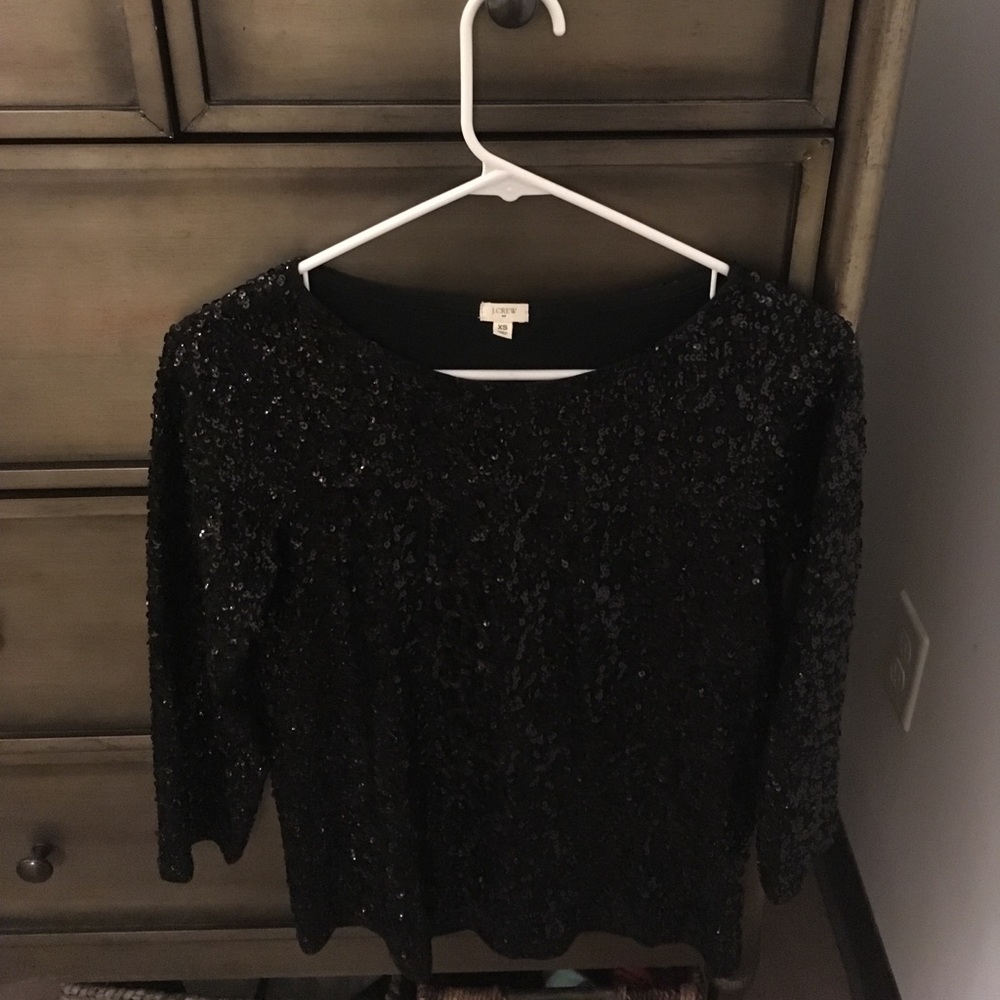 J Crew Factory Black Sequin Cotten Long Sleeve