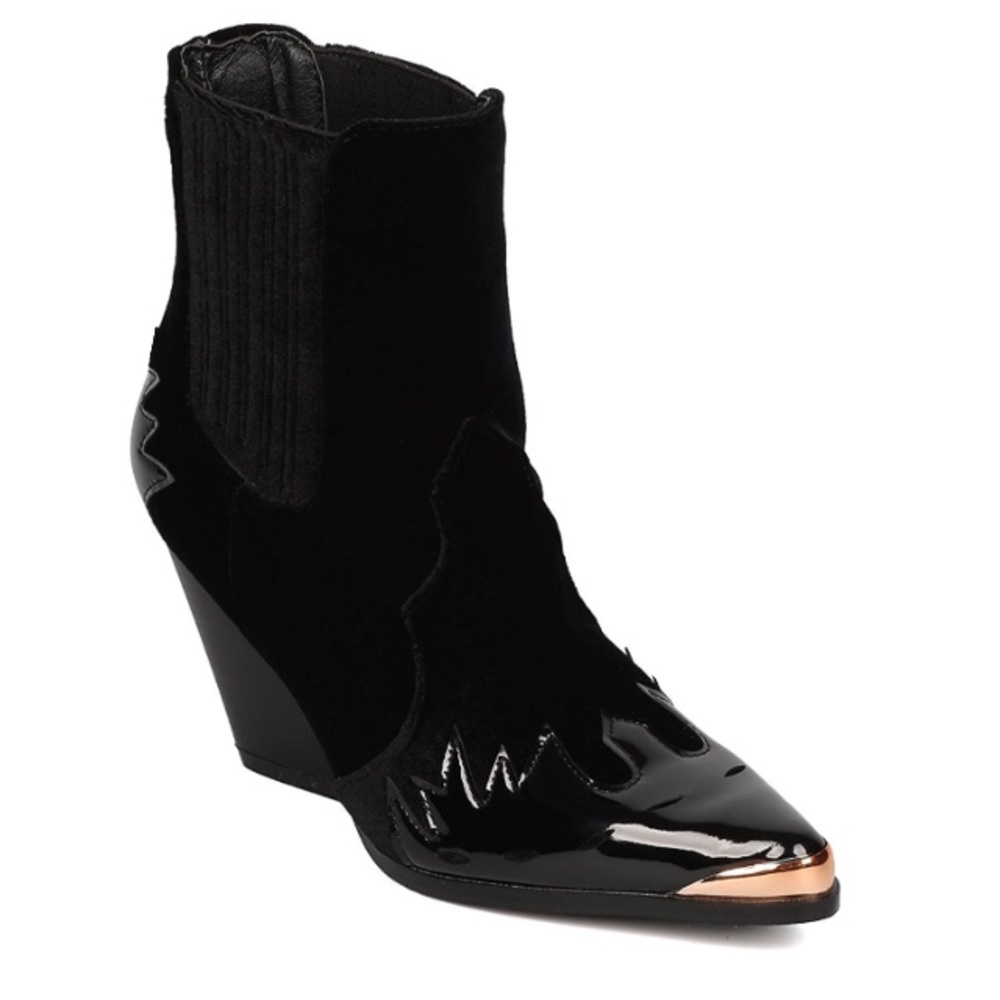 Western Ankle BOOTS Crushed Velvet Booties Metal - Picture 2 of 4