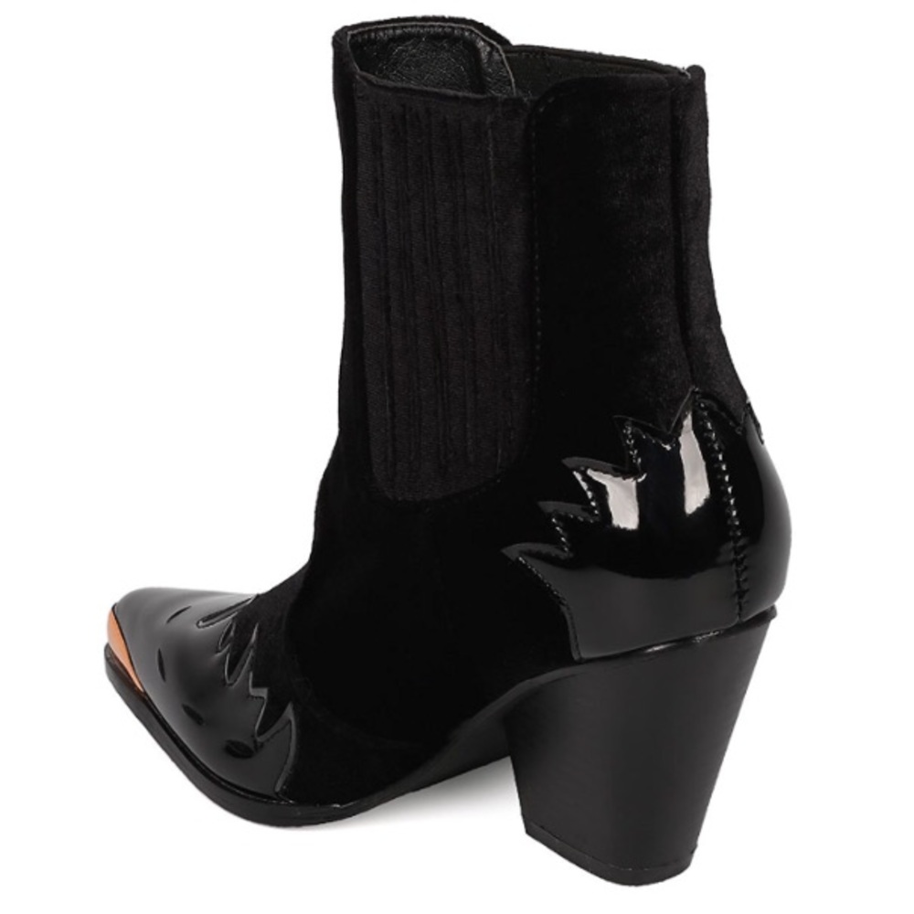 Western Ankle BOOTS Crushed Velvet Booties Metal - Picture 4 of 4